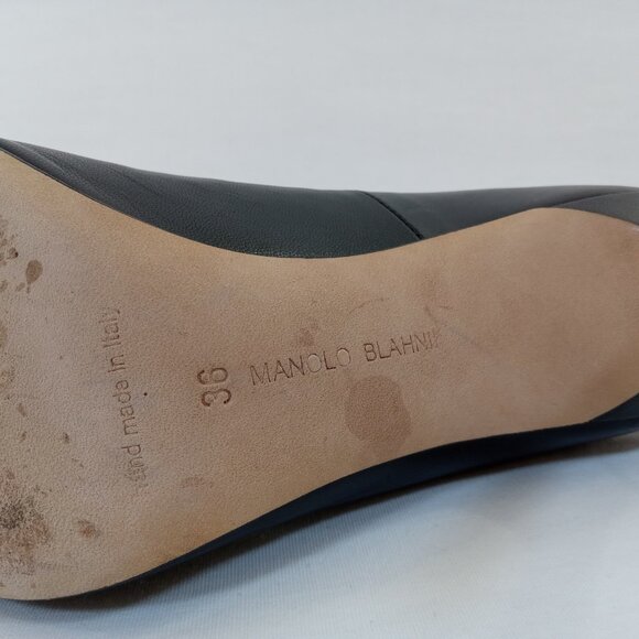 Manolo Blahnik Black Leather Pointed Toe Pumps Heels - Picture 11 of 16